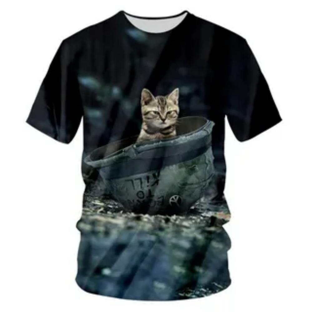 Women's T-Shirt 3d Cute Fun Cat Print T-Shirt Casual Loose Fashion Round Neck Summer Women's Breathable Oversized T-Shirt