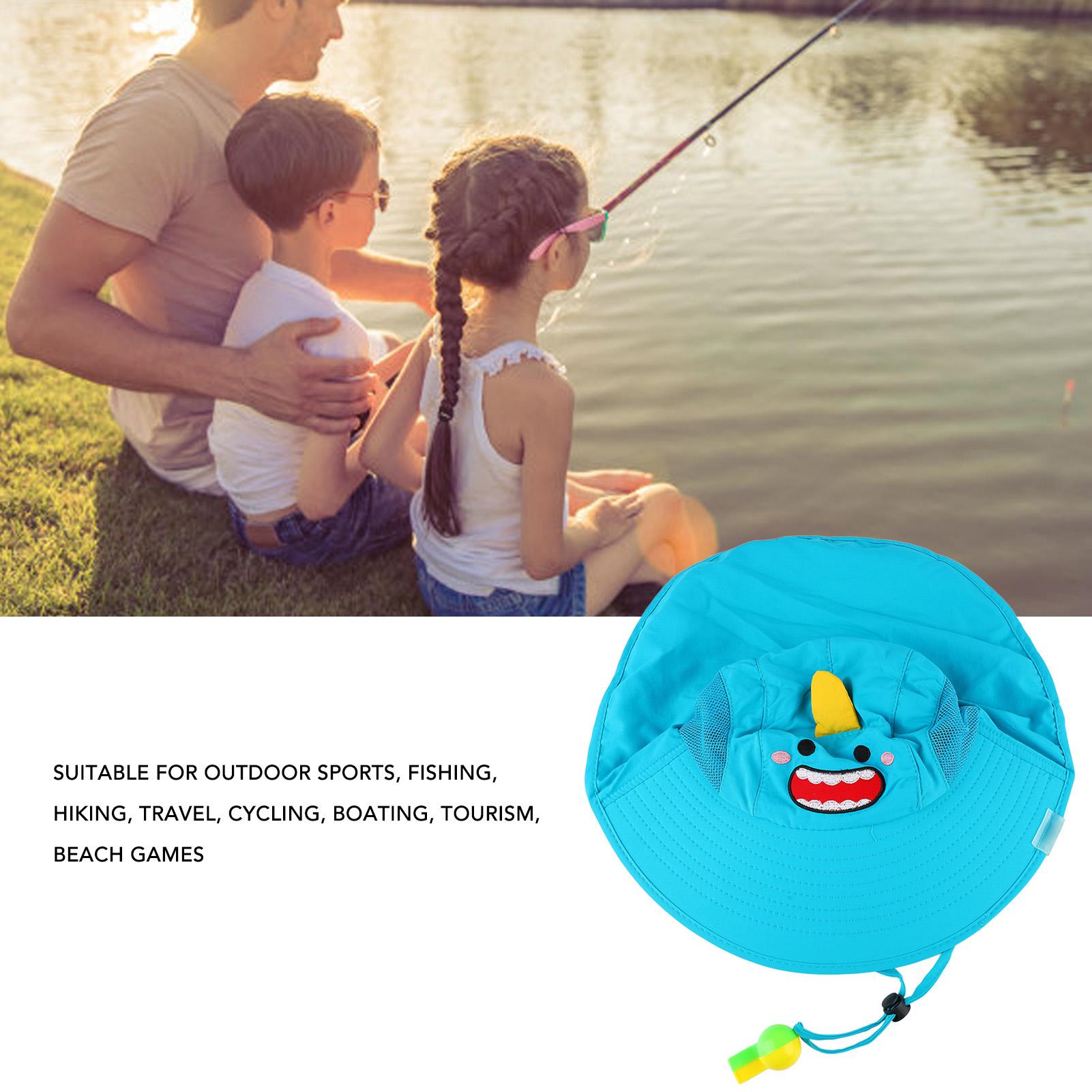 

Summer Kids Sun Protection Hat Shawl Cartoon Printed Sun Hat with Whistle Lake Blue