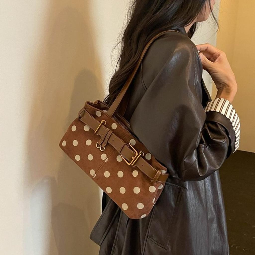 Xeie Thuk Tote Bag Women Velvet Polka Dot Underarm Handheld Daily Commute