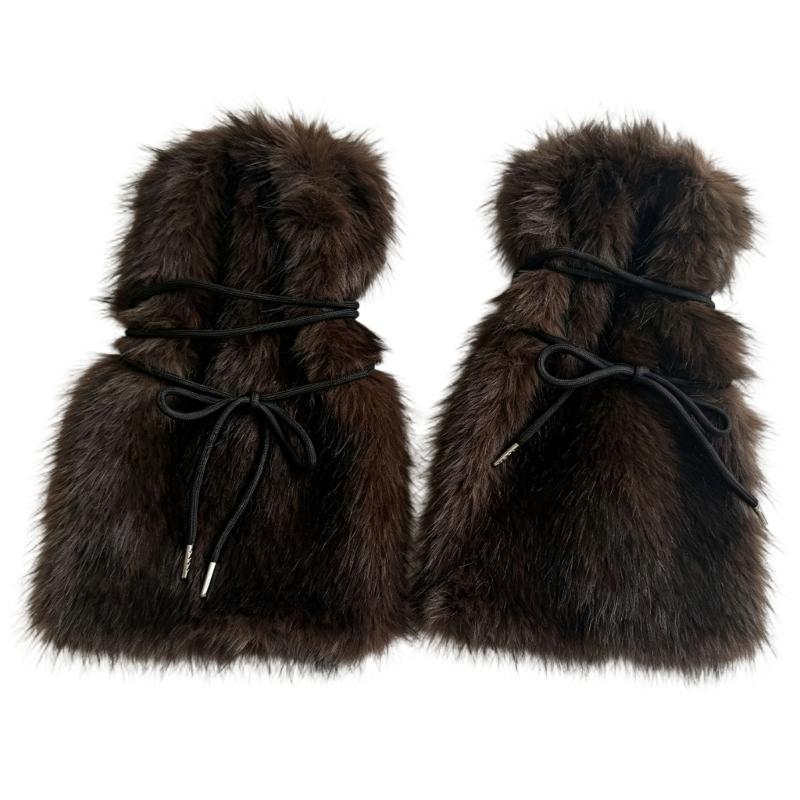 Women's Winter Faux Furs Leg Warmers with Adjustable Crisscross Ties for Textured Cold-Weather Layering and Boot-Top Looks