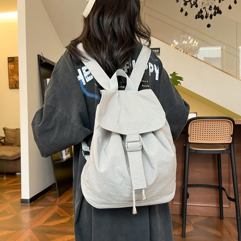 College Style Student School Bag Women Solid Color Backpack Nylon Backpack Men's Outdoor Sports Bag