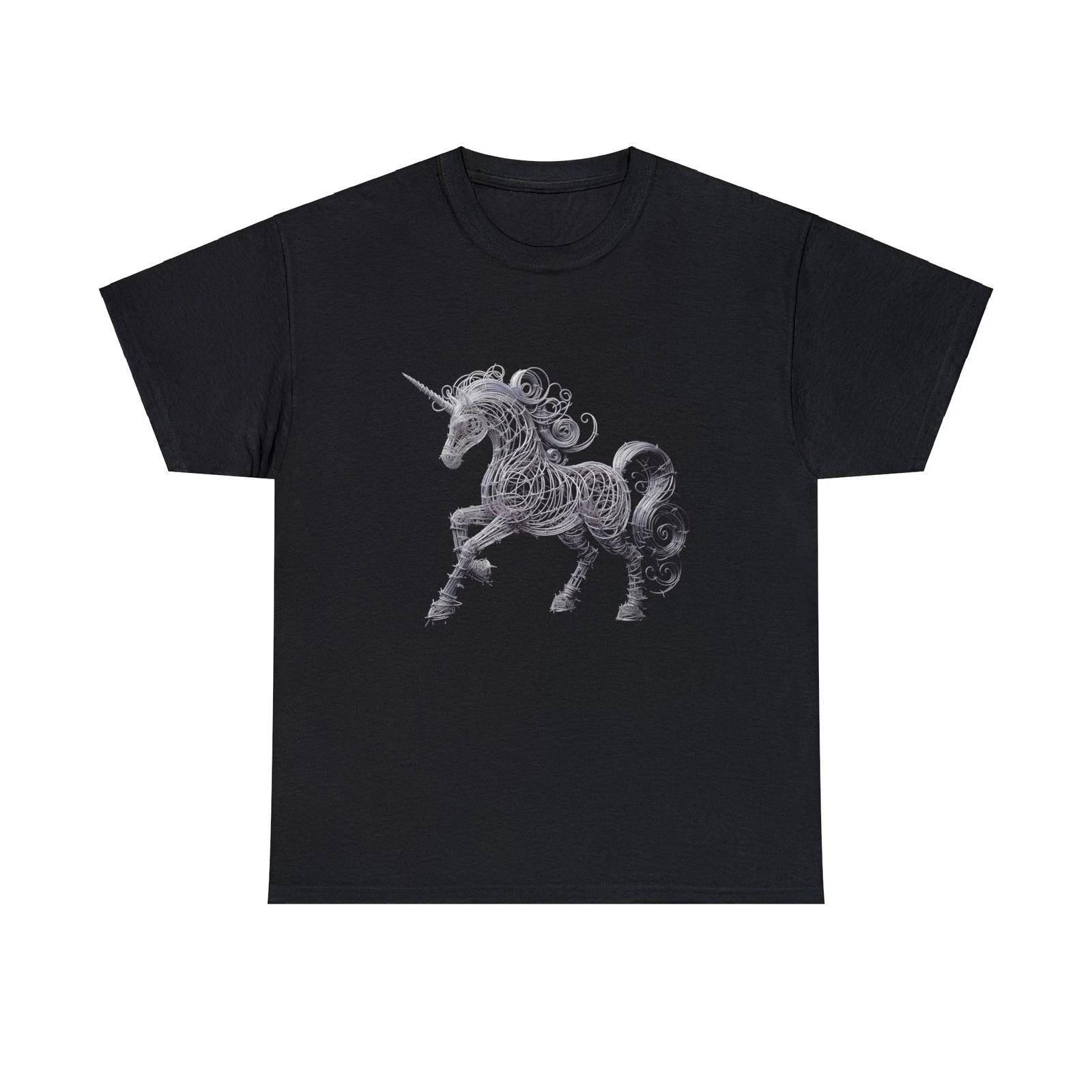 Unisex Adult T Shirt Designer Streetwear Graphic Tee Barb Wire Unicorn Mythical XL