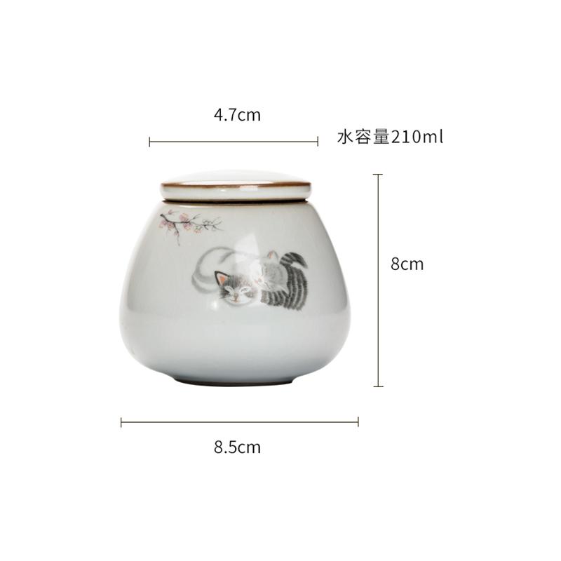 European Vintage Cat Pattern Ceramic Jar Mini Portable Tea Jar Sealed Storage Box Porcelain Crafts Food Storage Tank Home Decor