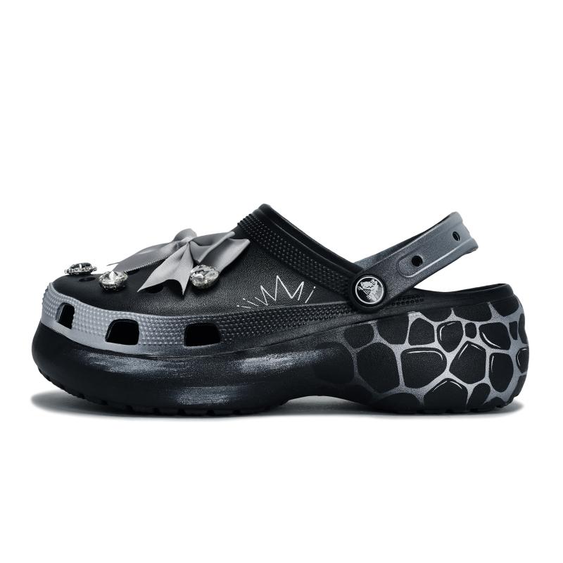 Crocs Classic Platform Clog 811 Eternal Diamond Special Shoe Box Bow Feeling Poop Hole Shoes Women's Black Silver
