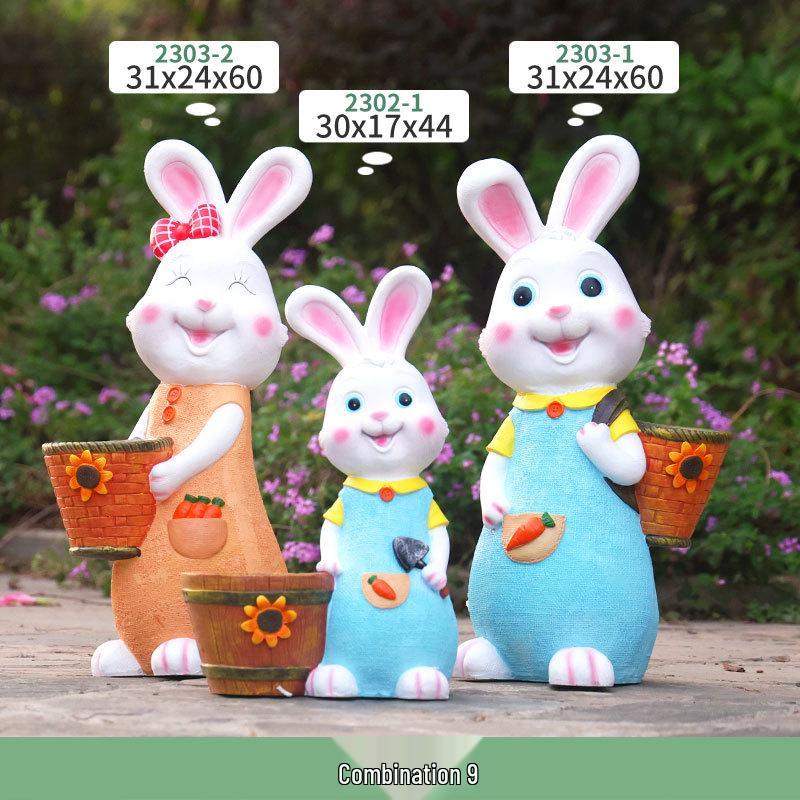 Outdoor Cartoon Rabbit Garden Decoration - Animal Flower Pot Sculpture for Kindergartens and Courtyards