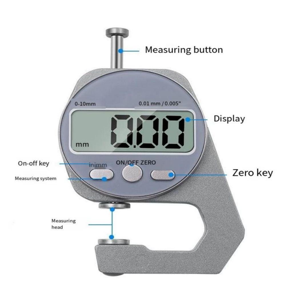 Digital Thickness Gauge, 0-10mm, Inch/Millimeter Conversion, 0.01mm/0.005" Accuracy, Auto Off Thickness Gauge Measuring Tool For Paper PU Leather