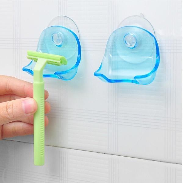 Estante para maquinilla de afeitar de plástico azul transparente, soporte para maquinilla de afeitar, ventosa, afeitadora