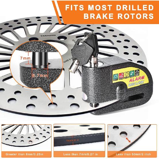 Motorcycle Alarm Disc Brake Lock, Motorcycle Locks Anti-Theft Security Wheel Disc Lock Waterproof 110DB Alarm Sound With 5Ft Reminder Cable Keys And