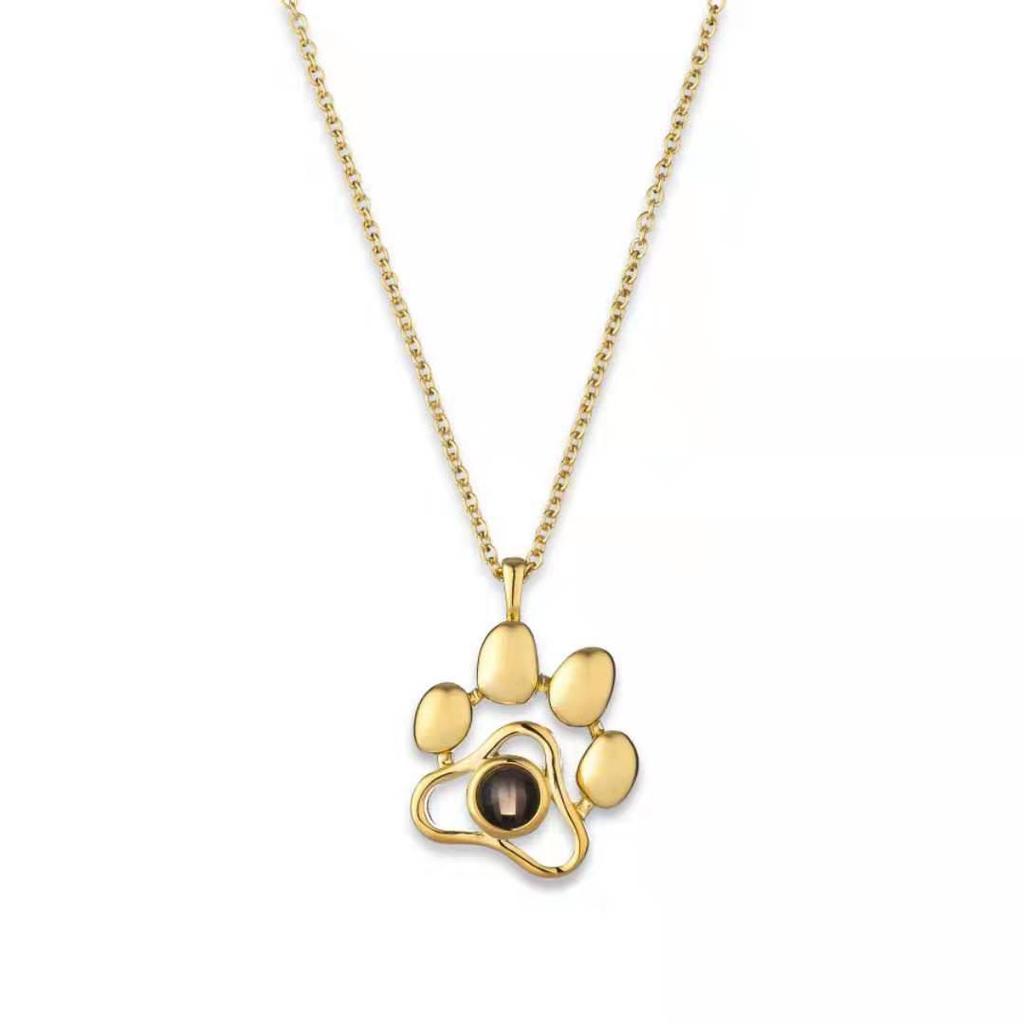 925 Titanium Steel Paw Print Dog Tag Necklace - Cute Collarbone Chain with Animal Markings Projection Pendant