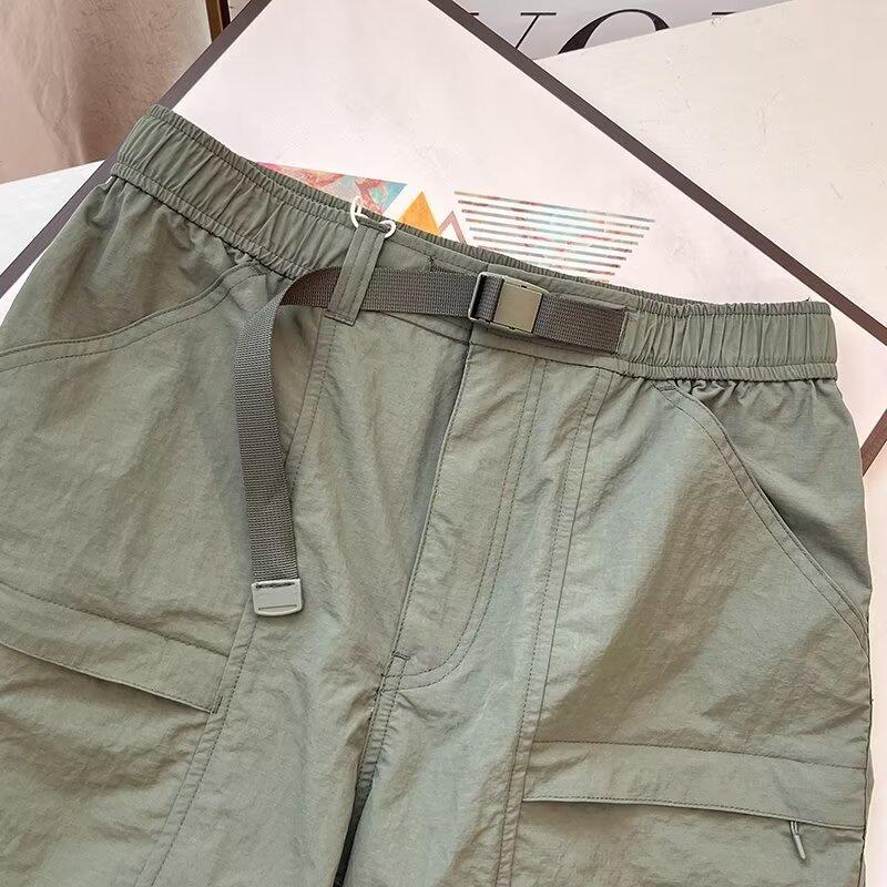 

Fashion Outdoor-inspired Shorts, Neutral Khaki Elastic Waist Shorts with Adjustable Belt, Comfortable Shorts for Everyday & Laid-back Style 3XL зелений