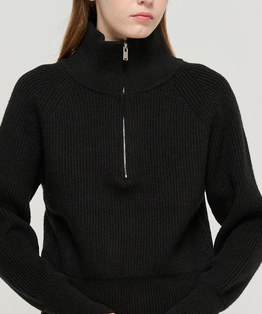 ROIDESROIS Raglan Half-Zip Collar Ribbed Knit (Black)