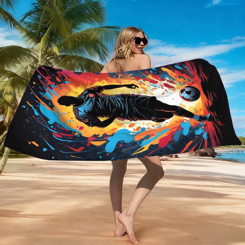 1pc Football Theme Beach Towel Classic Shooting Posture Super Absorbent Suitable for Beach Vacation Pool Summer Gift for Friends