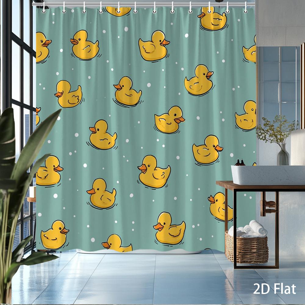 1 Stück Gelber Enten-Duschvorhang – Blauer Hintergrund, 2D-Flachdruck, Schimmelresistentes Polyester, 72"X72", Mit 12 Haken