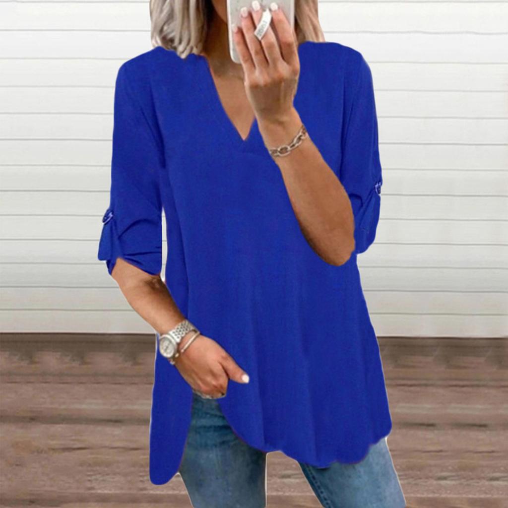 Fashion Women’s Causal Color V-Neck Long Sleeve Chiffon Shirt Blouse Tops