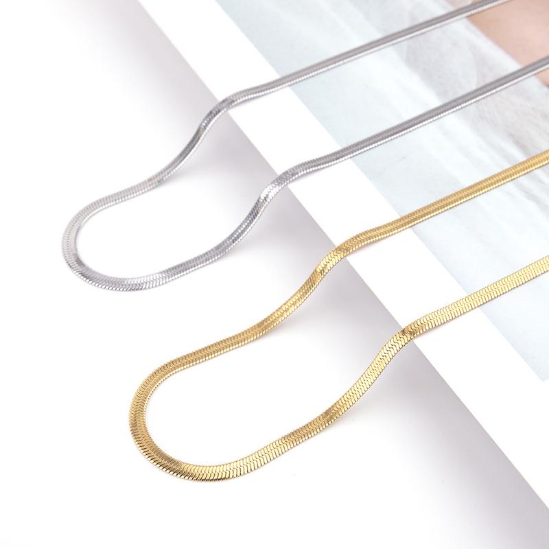 Personality Simple All-Match Hip-Hop Clavicle Chain Light Luxury European American Titanium Steel Non-Fade Flat Snake Bone Chain