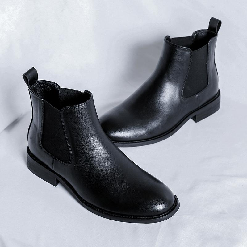 Fashion Men Casual Leather Pointed Toe Brogue Boot Classic British Style Casual Business Ankle Boot fFlat Designer Antiskid Outdoor Boot