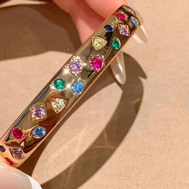 

Классические Широкие Глянцевые Браслеты со Вставками из Разноцветных Сверкающих Алмазов для Женщин Высококачественный Винтажный Браслет Банкетный Подарок золотой