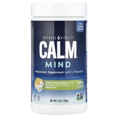 Umysł Calm®, Magnez (z L-teaniną) Suplement w proszku do napojów, Miód i Rumianek, 168 G (6 uncji)