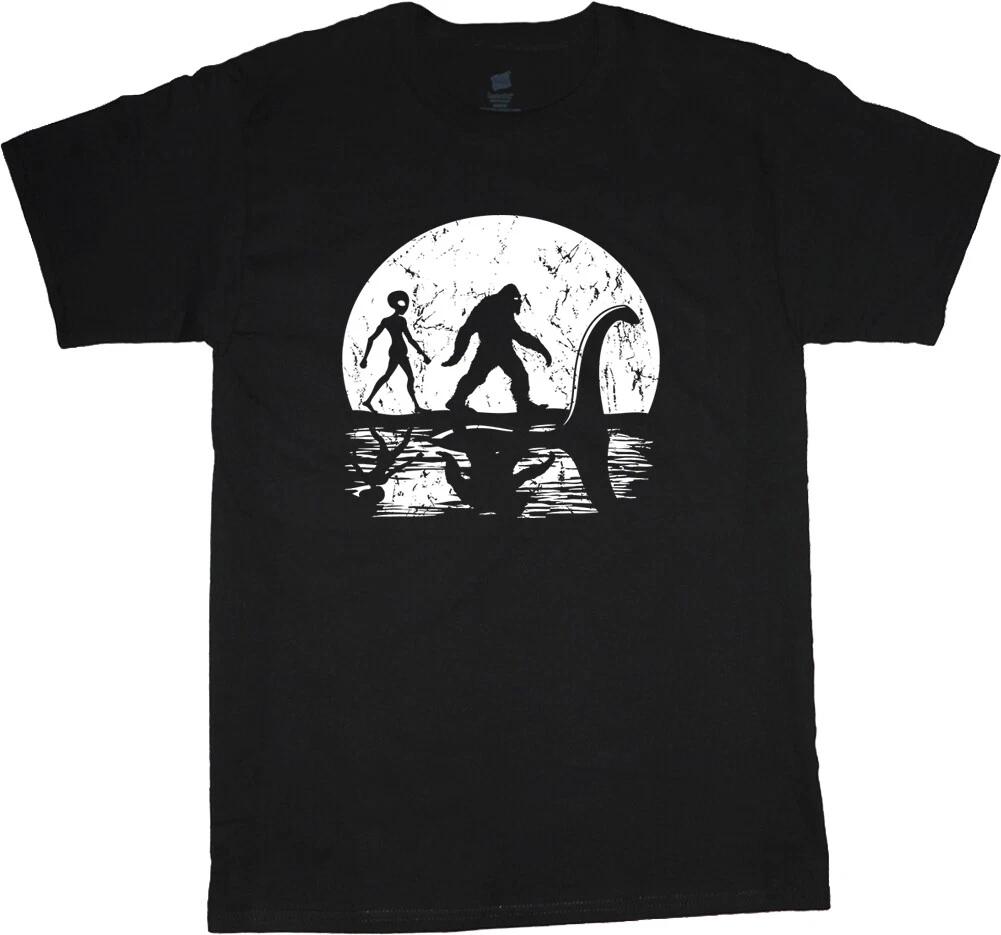 Funny Sasquatch T-shirt Alien Loch Ness Monster Mens Graphic Tees Clothing XS