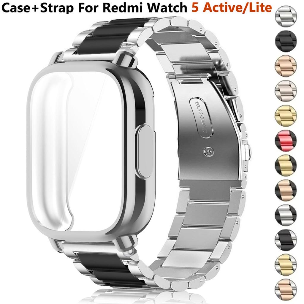 Case+Luxury Metal Strap For Redmi Watch 5 Active TPU Soft Case For Xiaomi Redmi Watch 5 Lite Stainless Steel Watchband Correa