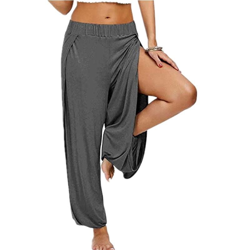 Damenmode-Haremshose, seitlich geteilt, Jogging, Hippie, Yoga, Strand, einfarbig, Sporthose