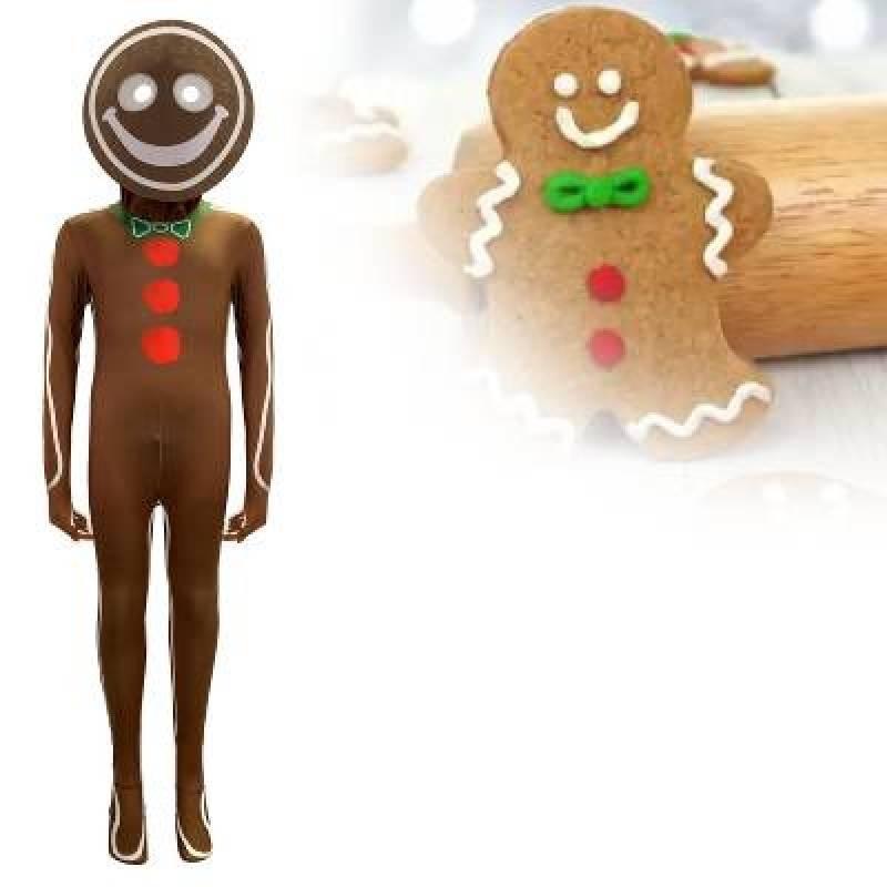 Children Man Gingerbread Jumpsuit Christmas Cosplay Costume Role Play Party