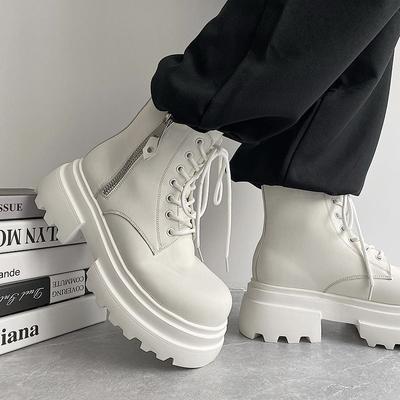 Martin Stiefel Herren High-Top Herbst und Winter High-End Großköpfige Lokomotiv Kurzstiefel Trendy Weiße Dicksohlige Workwear Stiefel