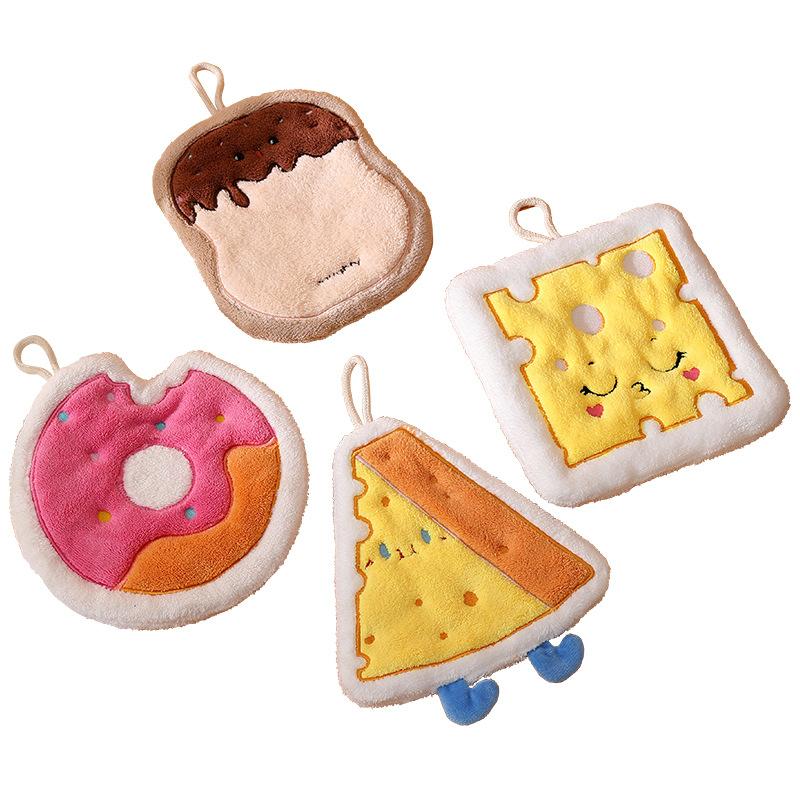 Baked Cute Embroidered Hand Towels, Absorbent Coral Fleece Square Towels, Kitchen and Bathroom Dual-purpose Hanging Absorbent Towels