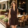 ZA Womens 2026 Sleeveless Double Breasted Vest Coat Casual Patchwork Tie Waist Jacket