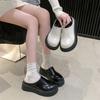 Platform loafers women's spring and autumn 2025 new fashion British college style increases height and thinness, one pedal small leather shoes