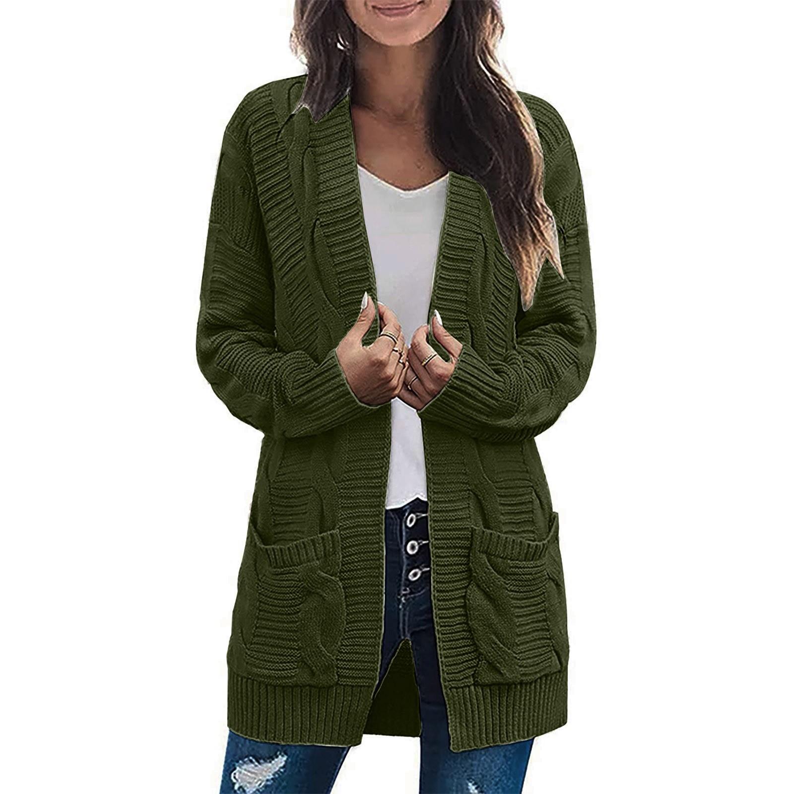 

Женская мода Повседневный открытый спереди Длинный рукав Кардиганы крупной вязки Свитера Верхняя одежда Пальто M
