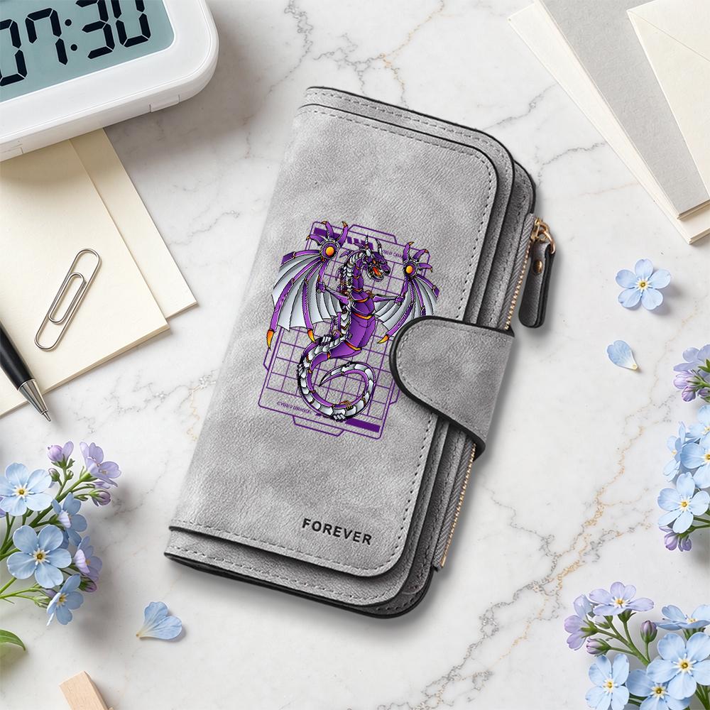 Purple Mechanical Dragon Pattern Long Wallet Fashionable Portable Multi Card Slot Casual Purse