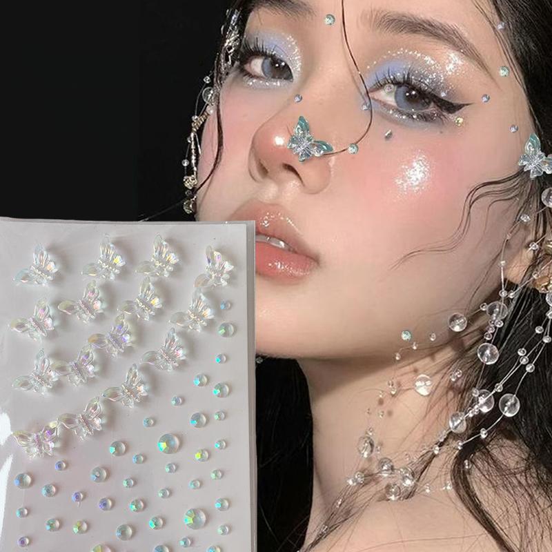 1-6pcs 3D Acrylic Diamond Stickers Butterfly Crystal Patch Face Paste Stage Makeup Rhinestones Jewelry Mermaid Pearl Tattoo