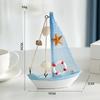 1pc Mini Mediterranean Nautical Wooden Blue Sailing Boat Wood Craft Ornament for Home & Party Decoration