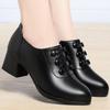 Coarse heel single shoes spring and autumn new soft-soled mid-heeled leather shoes