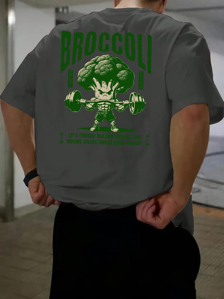 Stylish 100 Cotton Unisexs T Shirt Featuring Green Broccoli Gym Character Ideal for Summer Urban Style and Workouts