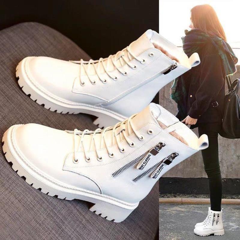Short boots women's British Martin boots 2025 new winter velvet thick-soled thick-soled heeled versatile side zipper spring and autumn single boots