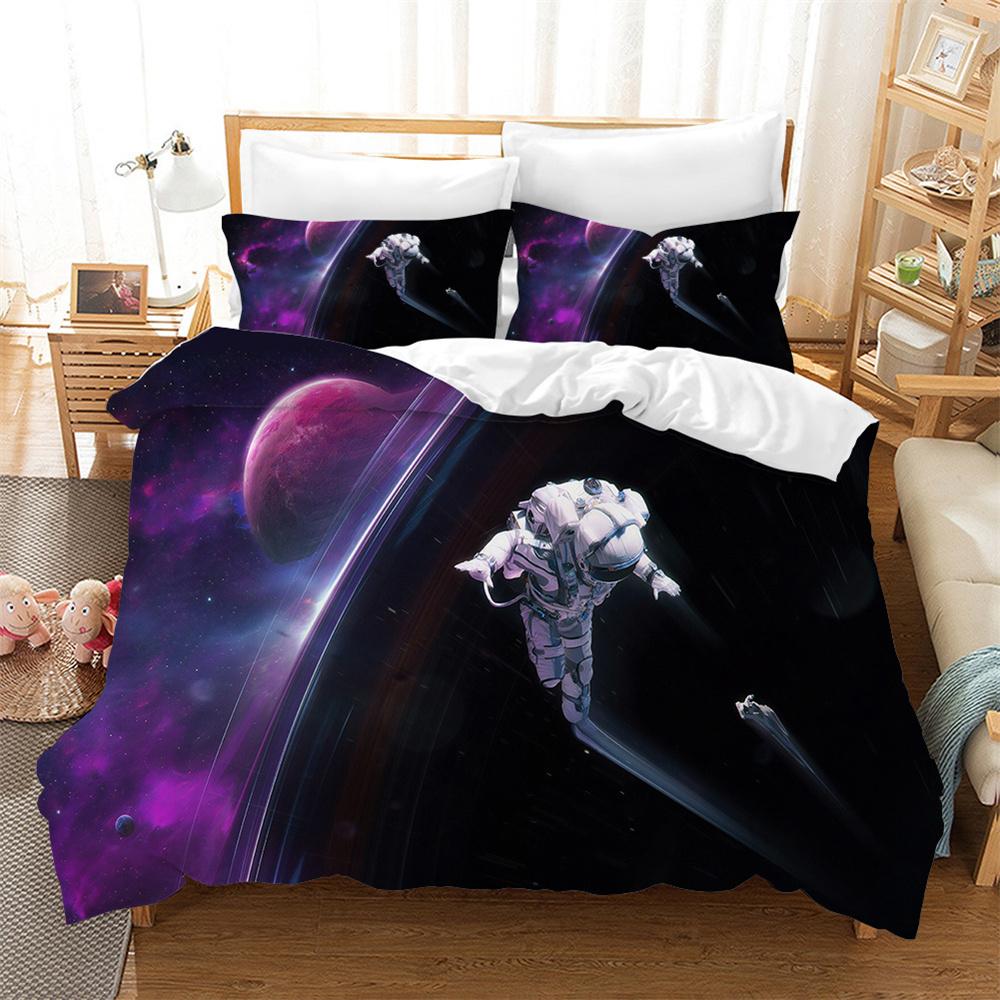 3D Astronaut Bettbezug Set Galaxie Stern Bettwäsche Set Polyester Bettdeckenbezug Mädchen Kinder Schlafzimmer Dekor King Size mit Kissenbezug