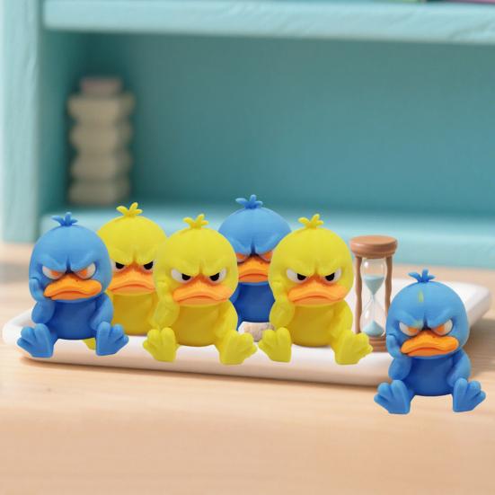 Cartoon Angry Duck Figurine 3D Printed Frowning Sitting Duck Statue Sculpture Little Blue Yellow Duck Ornament Decoration
