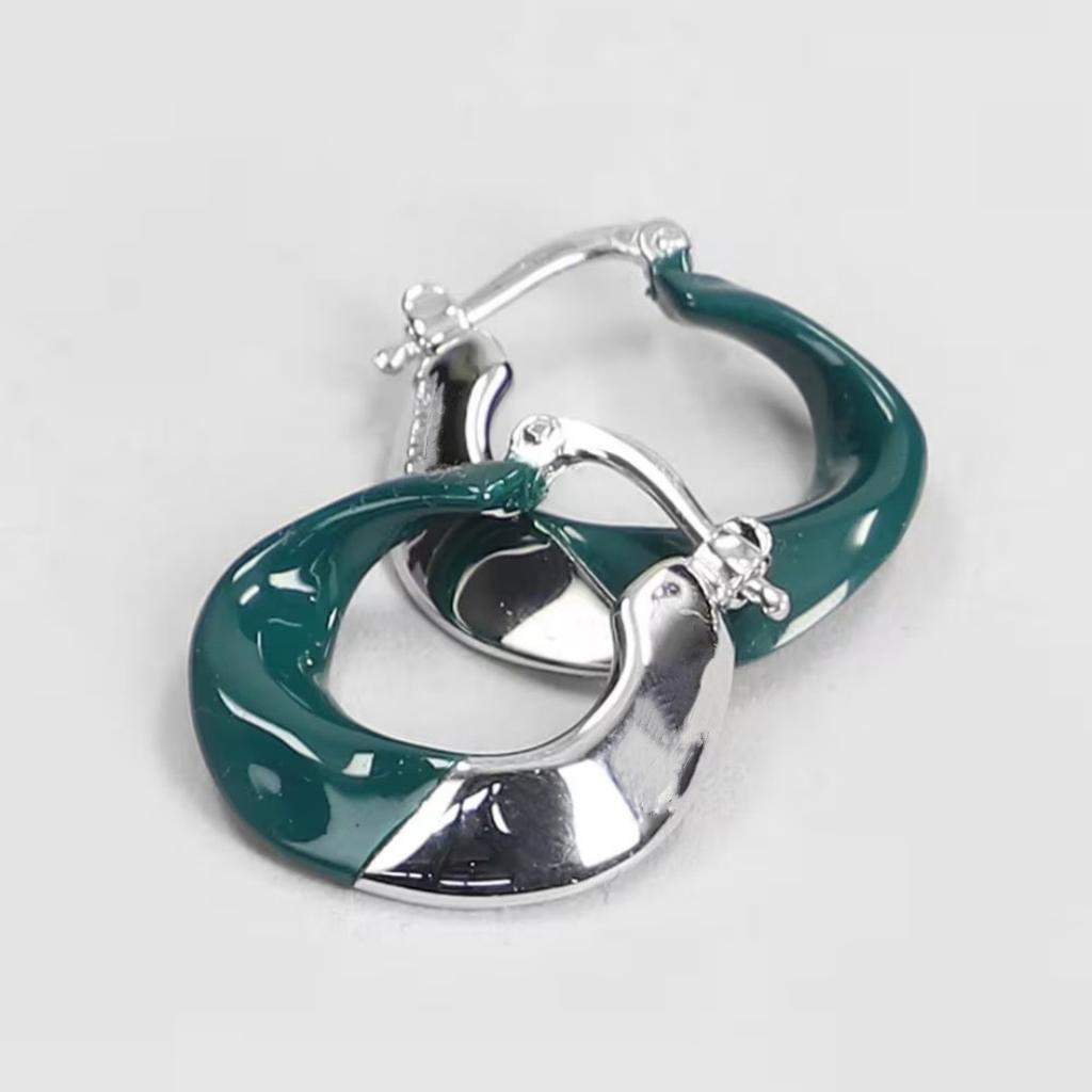 Retro Hong Kong Style Advanced Sense Enamel Drop Glaze Color Matching Circle Ear Buckle Bright Light Fashionable Temperament Earrings Women