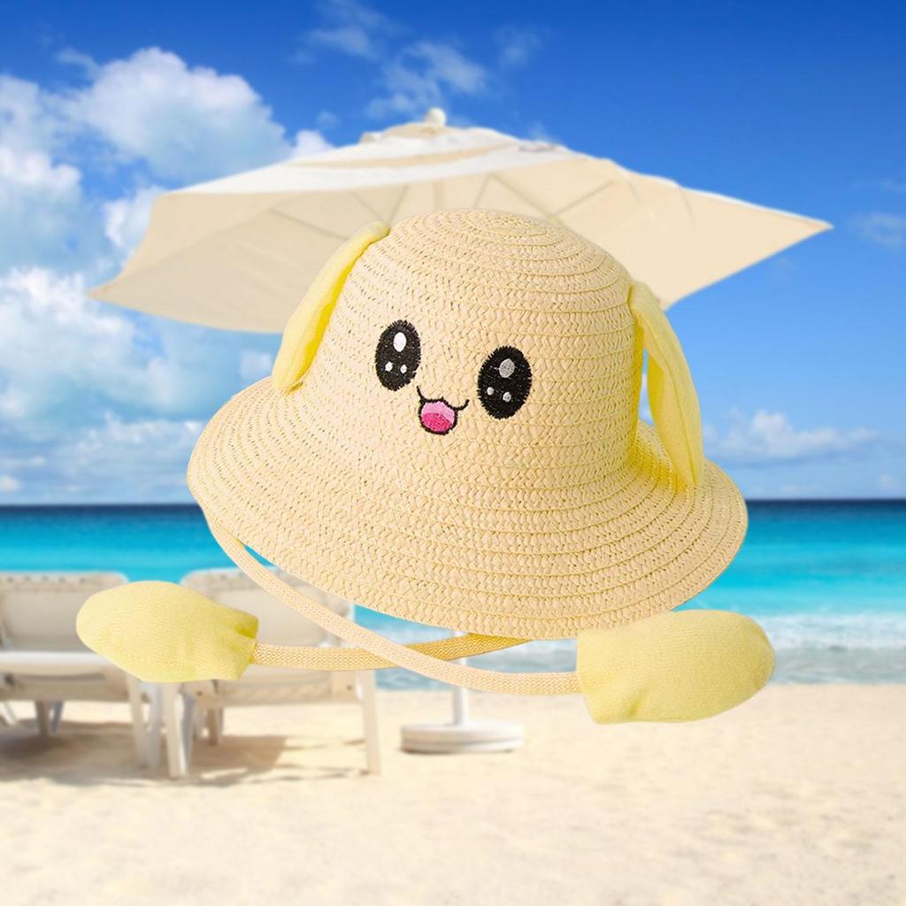 Rabbit Ear Sunshade Straw Hat Trendy Sun Protection Portable Sunscreen Hat for Parties Vocations Fancy Dress Short Trips Spring