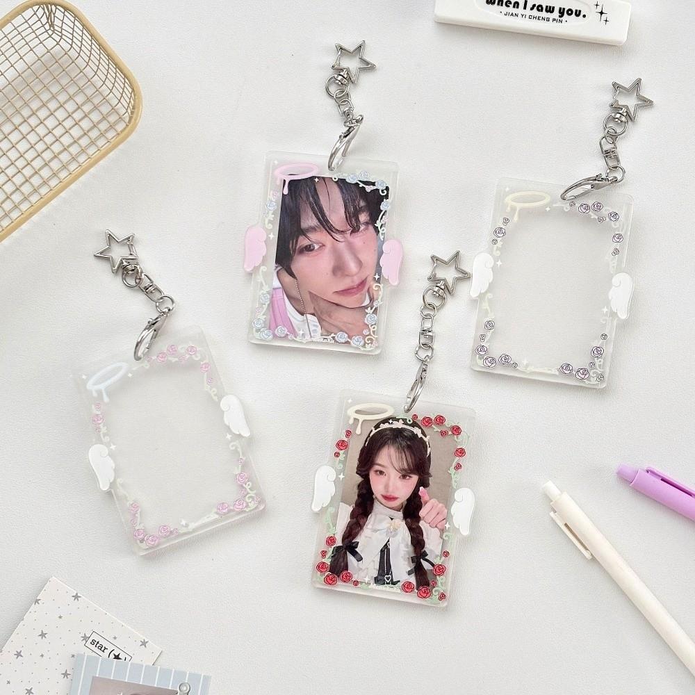 Star Clip Keychain Charm Angel Wings Photocard Organizer Photo Display Keychain Fan Collection