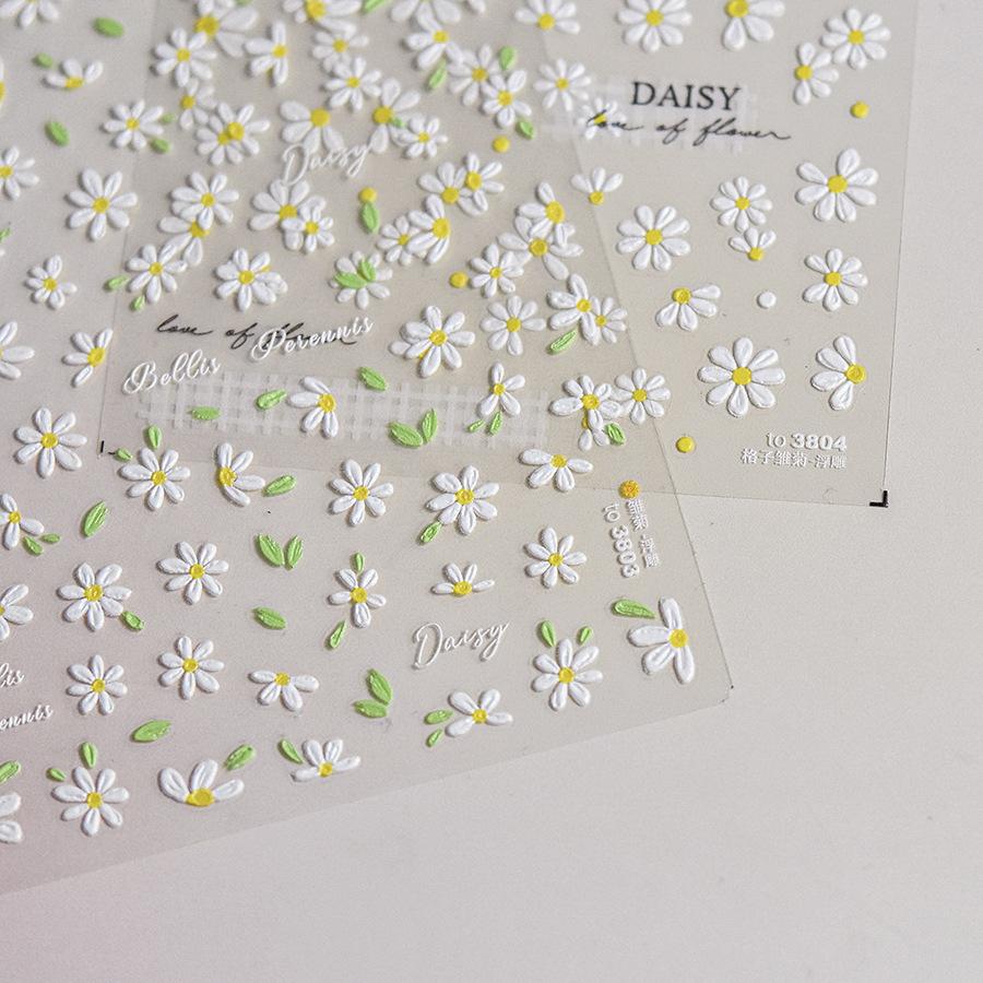 1pcs 5D Elegant White Daisy Nail Art Stickers Flower Adhesive Nail Decorations Decals DIY Manicure Accessories