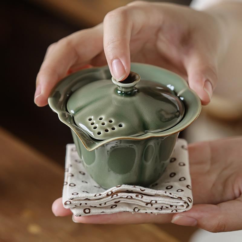 Yue-Ofen Celadon Deckelschale Chinesisches Handgemachtes Haushalts Kung Fu Teegeschirr Ist Nicht Heiß Greifen Sie Den Topf Zum Tee Machen Gaiwan