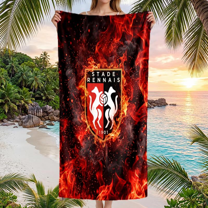 Stade Rennais FC Stampa Asciugatura Rapida Telo da Spiaggia Microfibra Assorbente Portatile da Viaggio Asciugamano da Nuoto