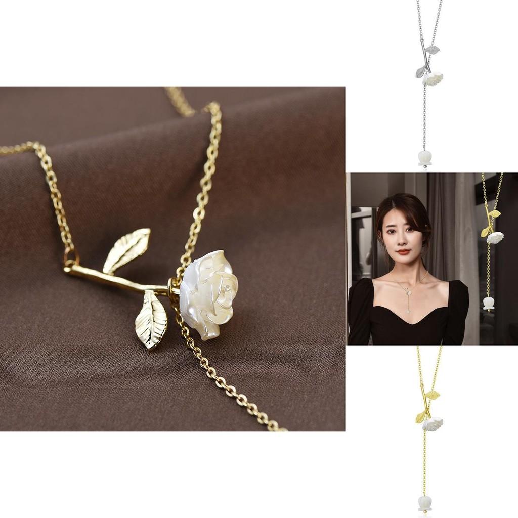 Stylish Springtime White Rose Pendant Necklace In Gold And Silver Women For