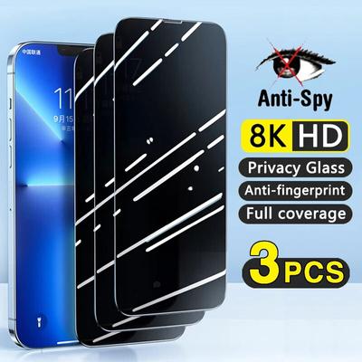 3pcs Anti Spy Full Cover Screen Protector For iPhone 11 12 13 14 15 Pro Max Privacy Glass For iPhone 7 8 14 Plus XS XR 12 Mini