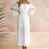 Lace Crochet Off Shoulder Women Dress Double Layers Flared Sleeve White Long Dress for Vacation