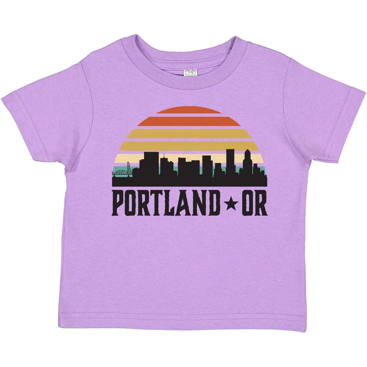 

Inktastic Portland Oregon Skyline Retro Sunset Toddler kids boys T-Shirt Cities Sun Child 150