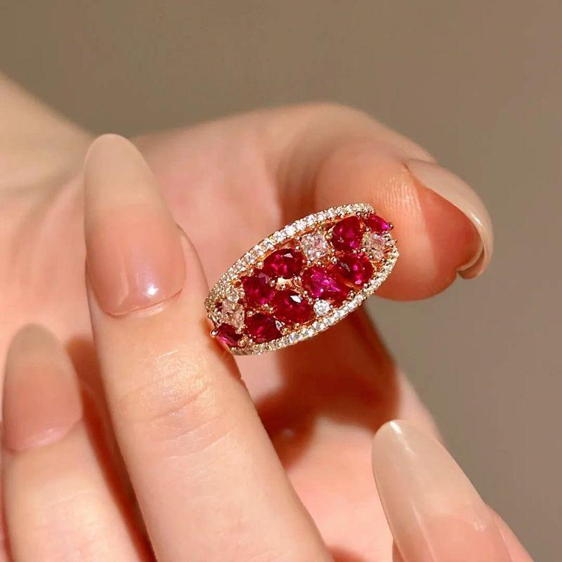Second-Hand Vintage Red Corundum Diamond Ring for Women Plated with 18K Rose Gold European and American Retro Palace Style Index Finger Ring